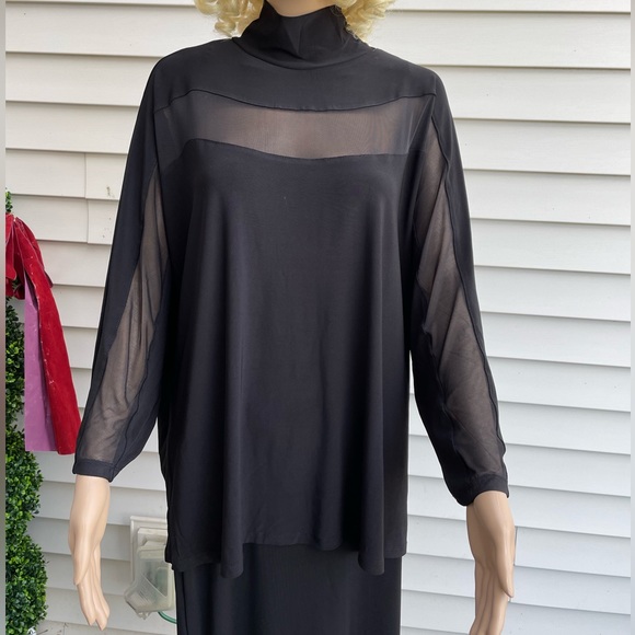 ANNE KLEIN WOMAN OVERSIZED LONG SLEEVE BLACK SHEER LINED BLOUSE 2XL NWT - Picture 6 of 15